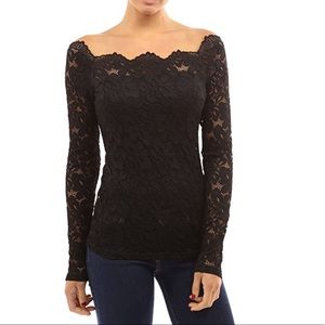 Off The Shoulder Top, black stretch lace
